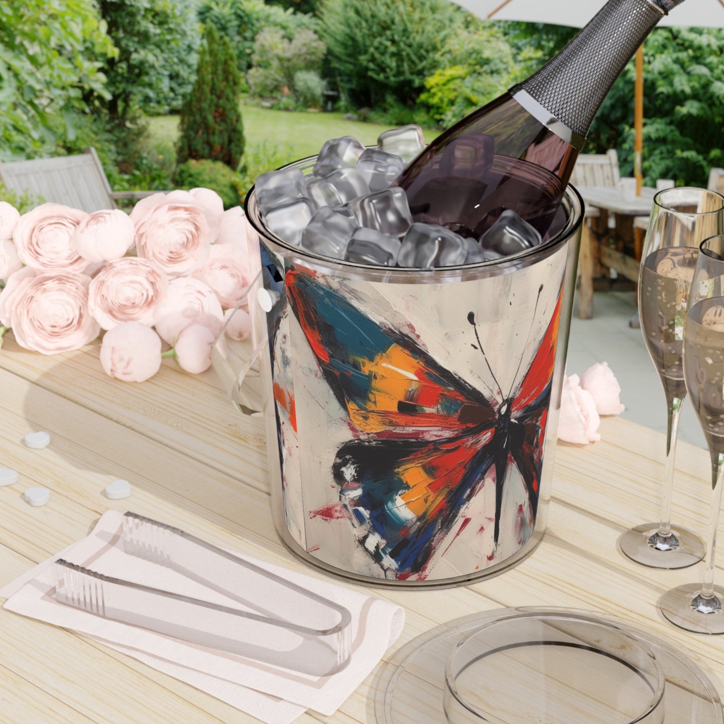 Butterfly Dreams on Ice Bucket with Tongs: Embrace the Beauty of Bauhaus Art