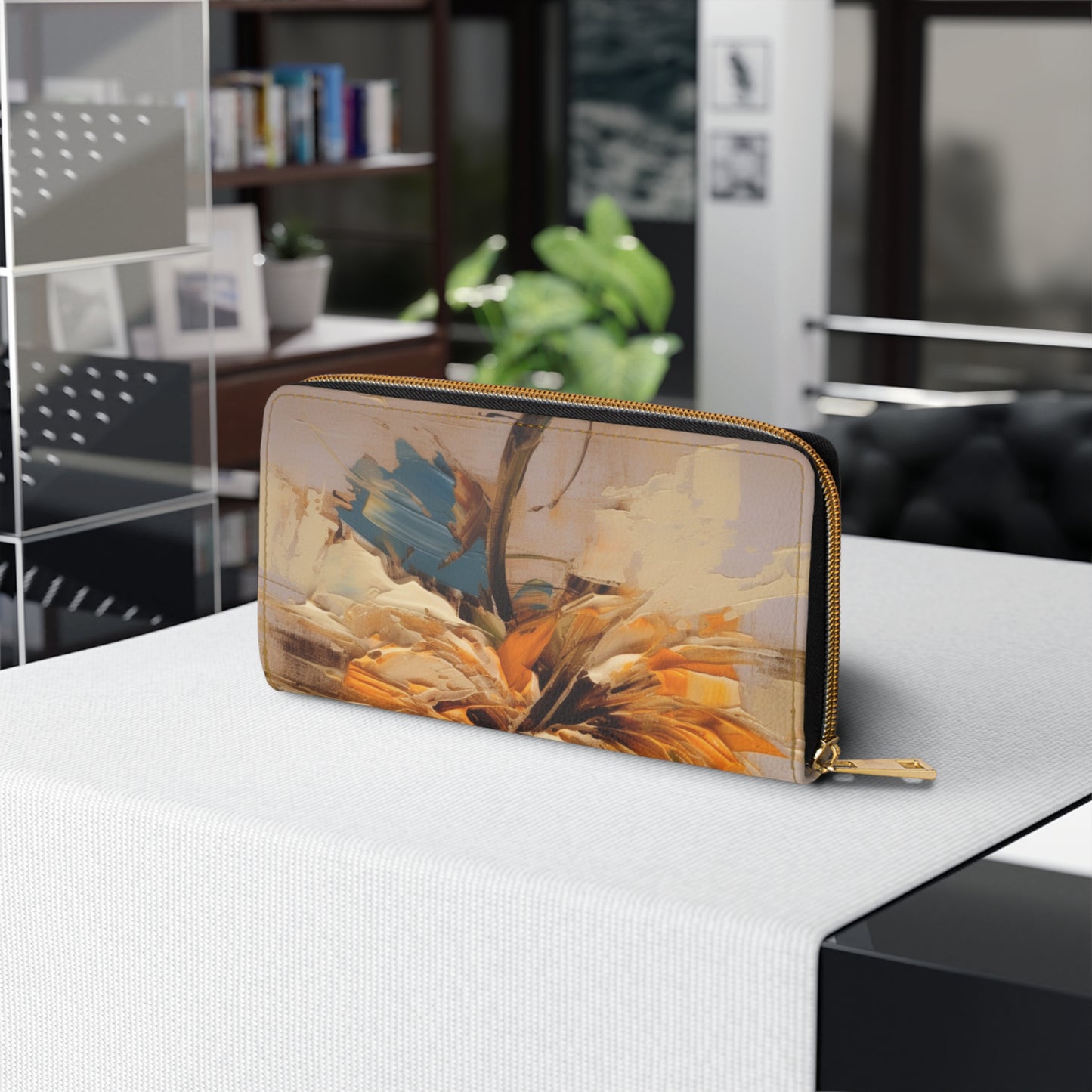 A Brush of Nature's Elegance: Zipper Wallet for Artistic Flower Lovers