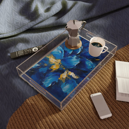 Abstract Wallpaper Acrylic Serving Tray: Immersive Floral Beauty with Blue Orchid Motif