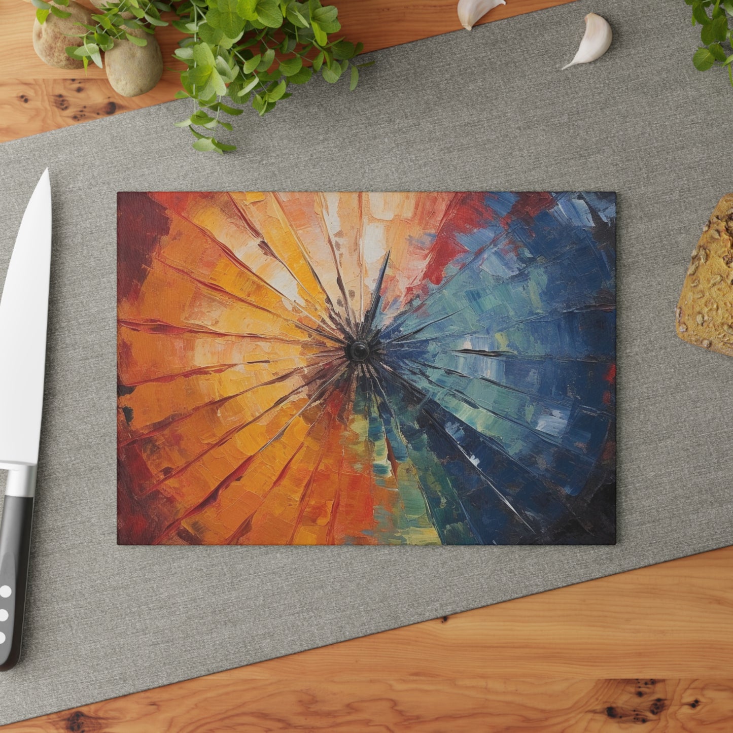 Abstract Art Glass Cutting Board: Japanese Umbrella, A Reflection of Creativity