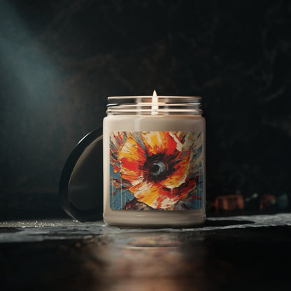 Poppy Symphony: Scented Soy Candlewith Abstract Floral Artwork