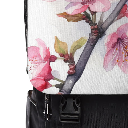 Blossoming Serenity: Watercolor Cherry Blossom Unisex Casual Shoulder Backpack