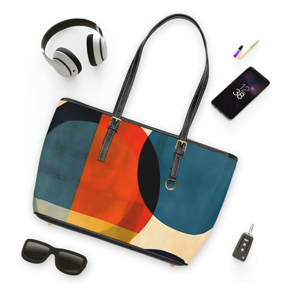 Modern Abstract Geometric Fusion: PU Leather Shoulder Bag with Midcentury Design