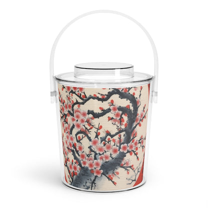 Enchanting Petal Symphony: Ice Bucket with Tongs Celebrating Cherry Blossom Tree Drawings