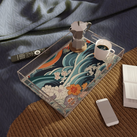 Elegant Kimono Acrylic Serving Tray: Embrace Japanese Artistry