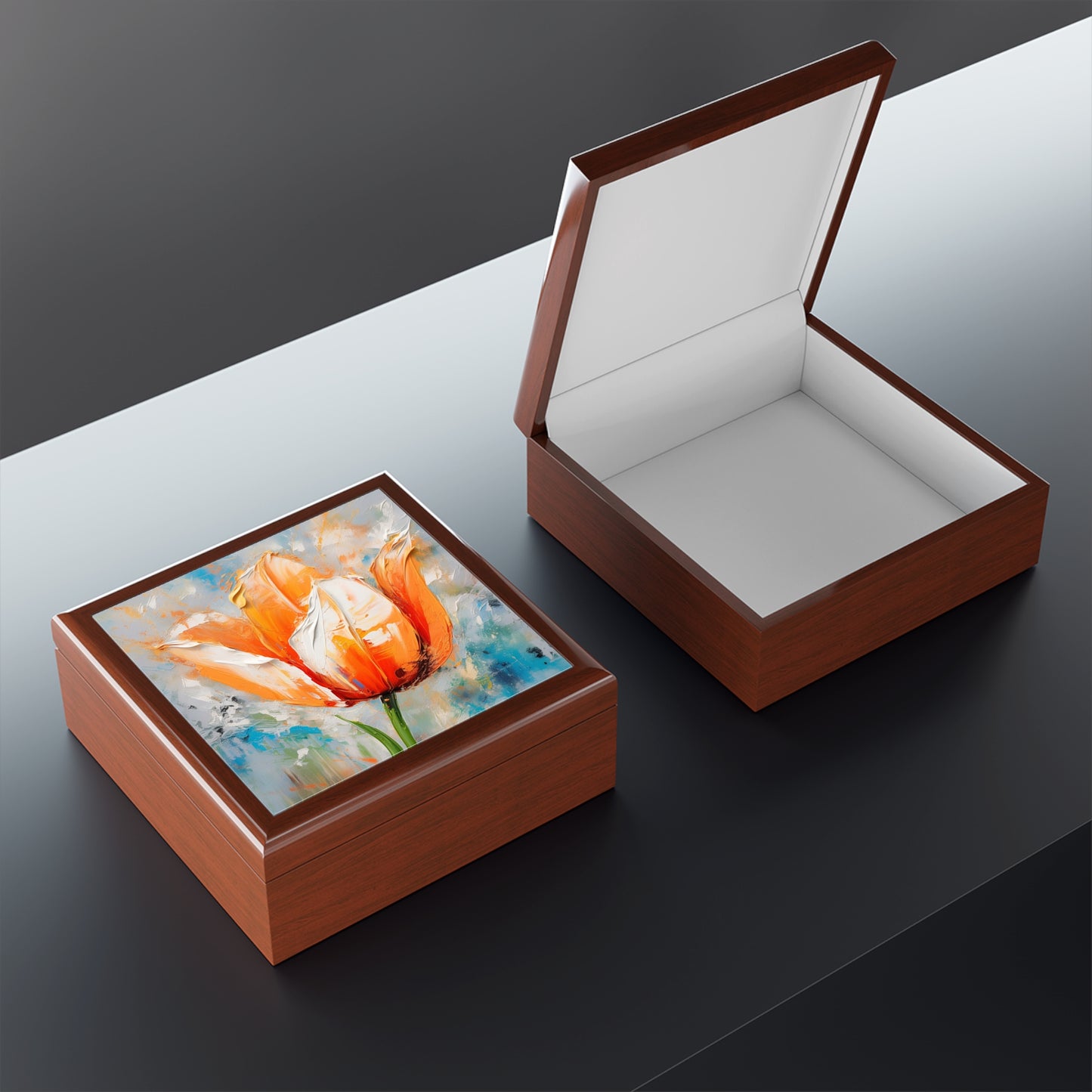 Jewelry Box with Vibrant Orange Tulip: Embrace the Beauty of Nature