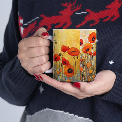 Ceramic Mug Adorned with Gustav Klimt's Poppies