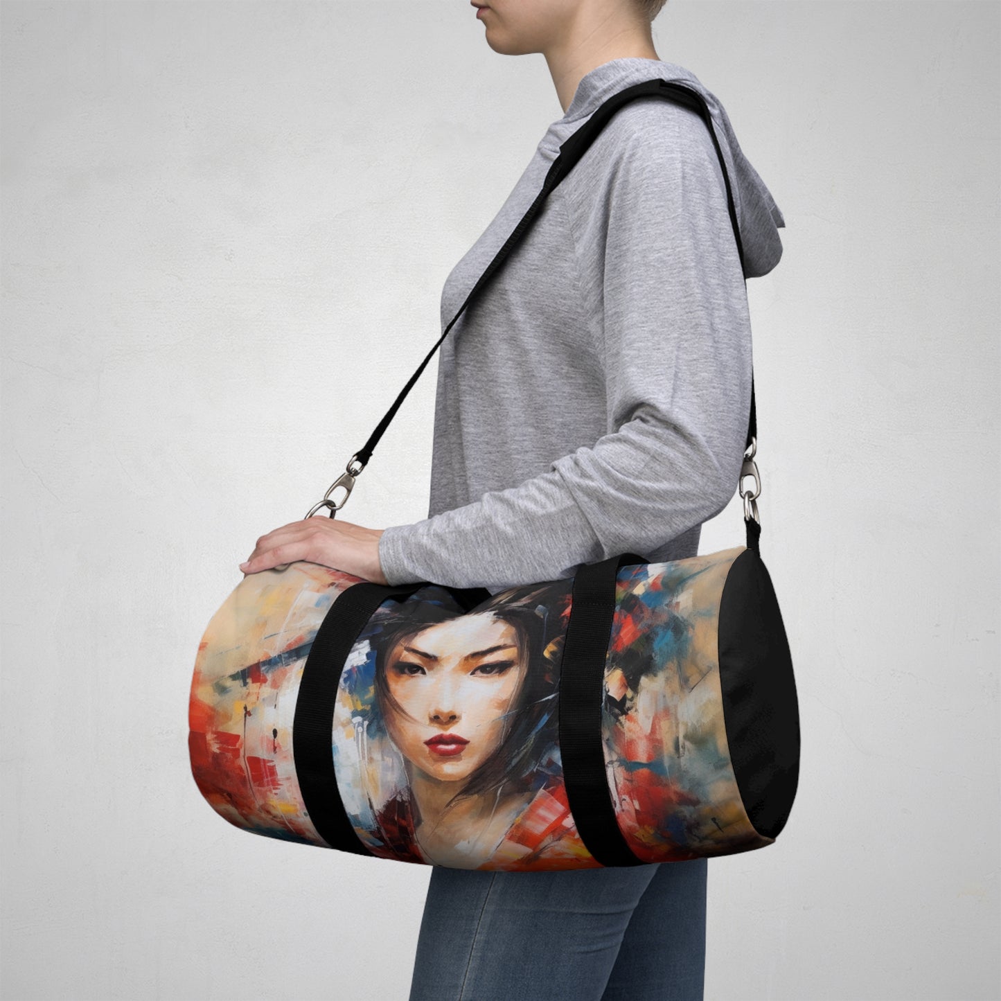 Abstract Geisha Art Duffel Bag: Captivating Brushstrokes in a Japanese Aesthetic