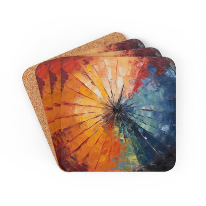 Abstract Art Corkwood Coaster Set: Japanese Umbrella, A Reflection of Creativity