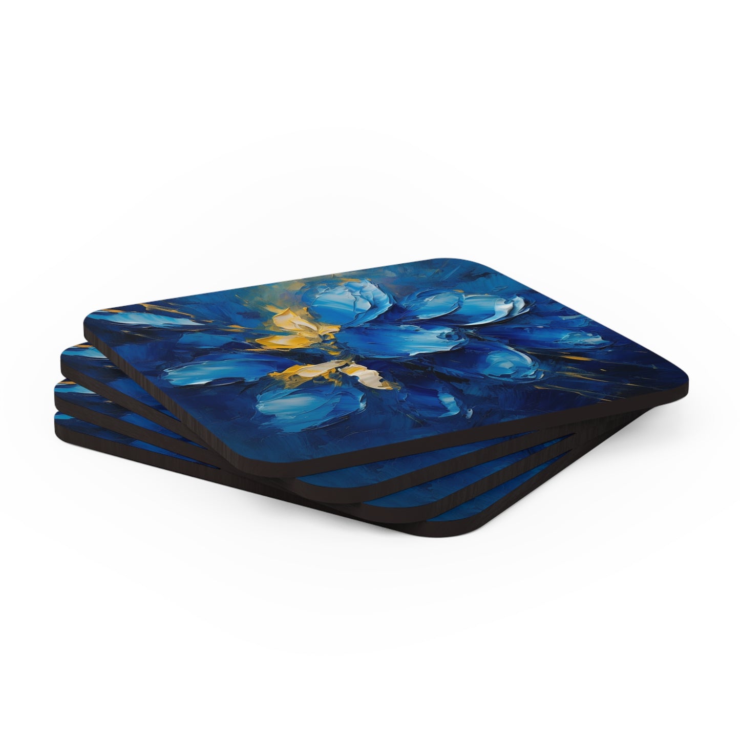 Abstract Wallpaper Corkwood Coaster Set: Immersive Floral Beauty with Blue Orchid Motif