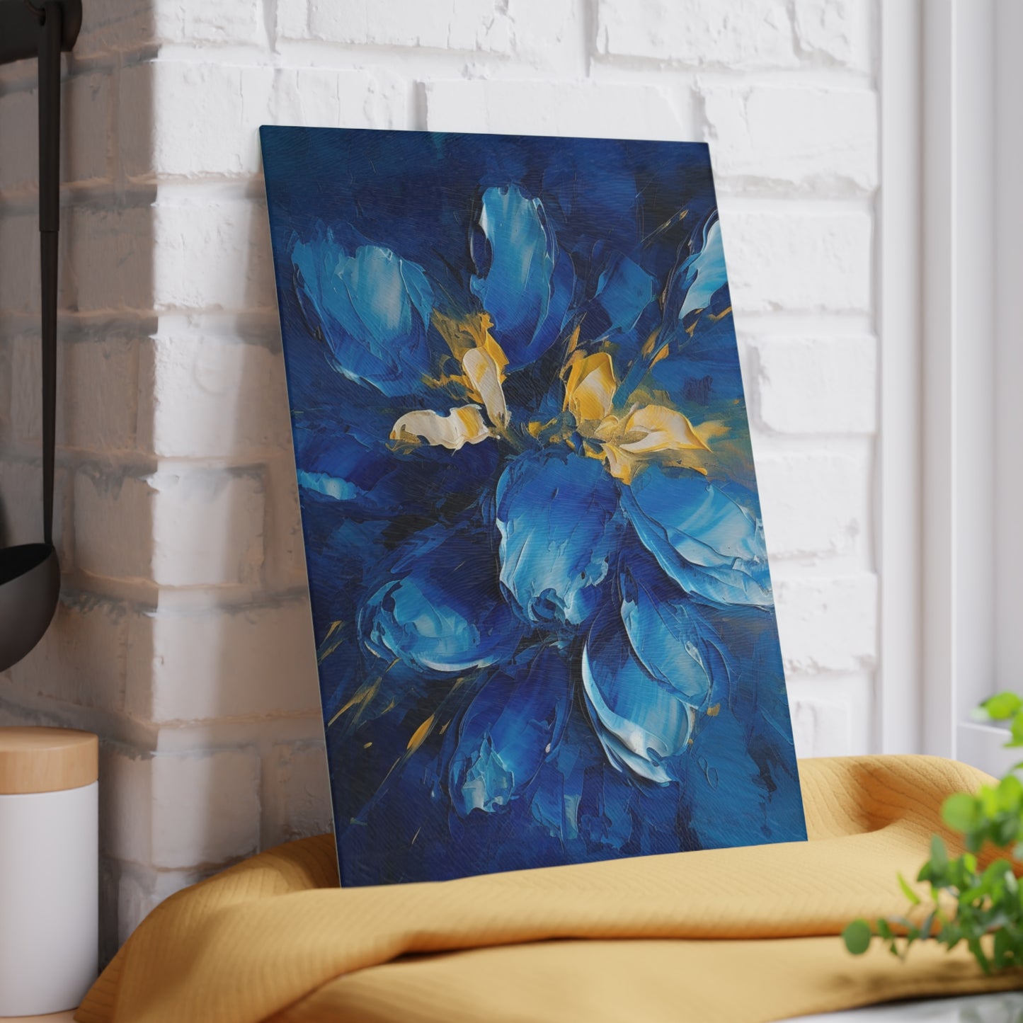 Abstract Wallpaper Glass Cutting Board : Immersive Floral Beauty with Blue Orchid Motif