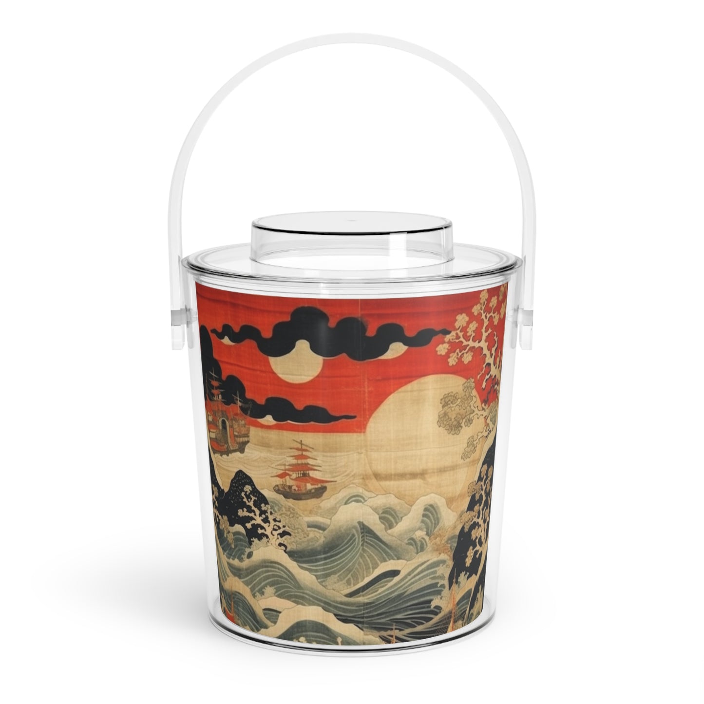 Artistic Fusion - Where Japanese Tapestry Meets the Perfect Ice Bucket with Tongs