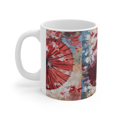 Abstract Japanese Umbrella Painting Ceramic Mug: Unleashing Artistic Beauty