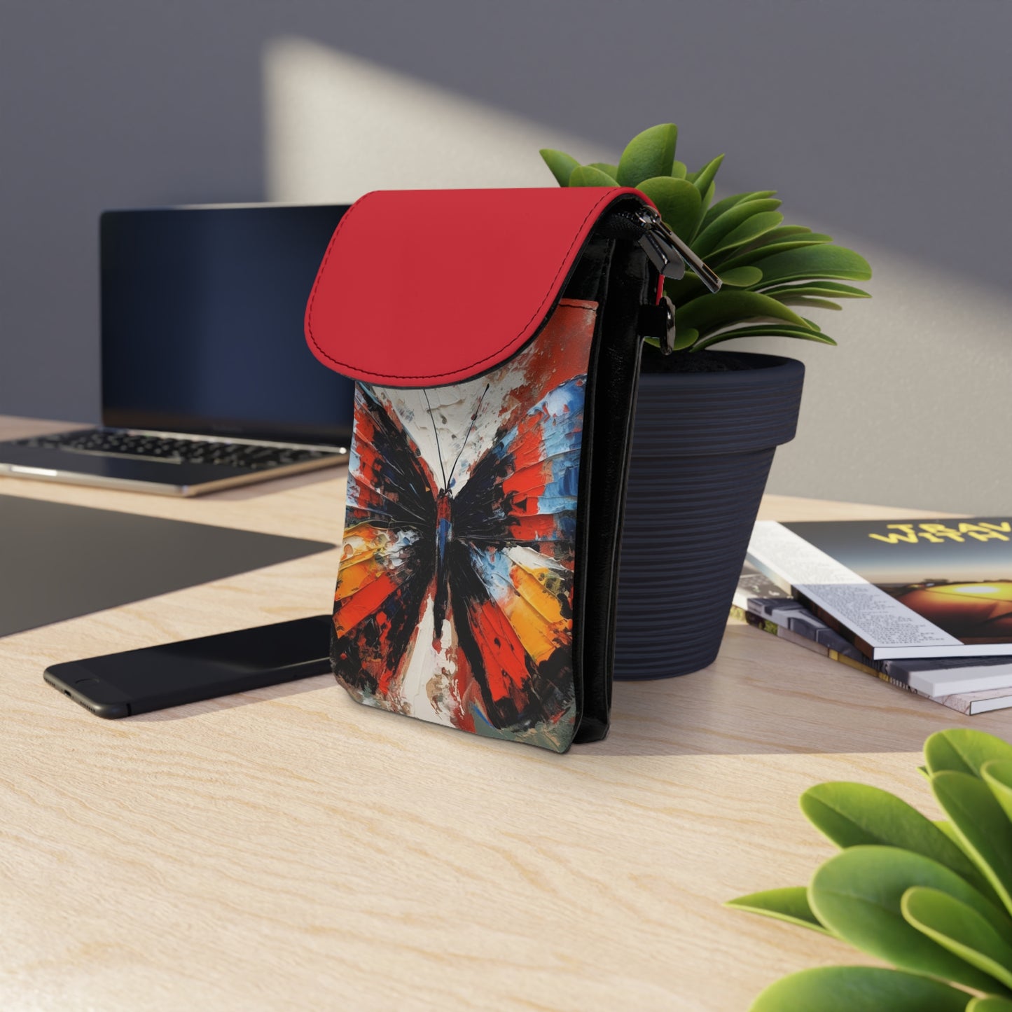 Small Cell Phone Wallet with Bauhaus-Inspired Butterfly Drawing: A Harmonious Blend of Art and Functionality