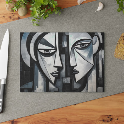 Cubist Paintings Glass Cutting Board: Captivating Brush Strokes