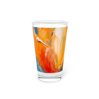 Orange Tulip Magic on Pint Glass: A Blossoming Artistic Delight