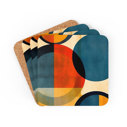 Geometric Abstraction Extravaganza: Corkwood Coaster Set for Art Enthusiasts