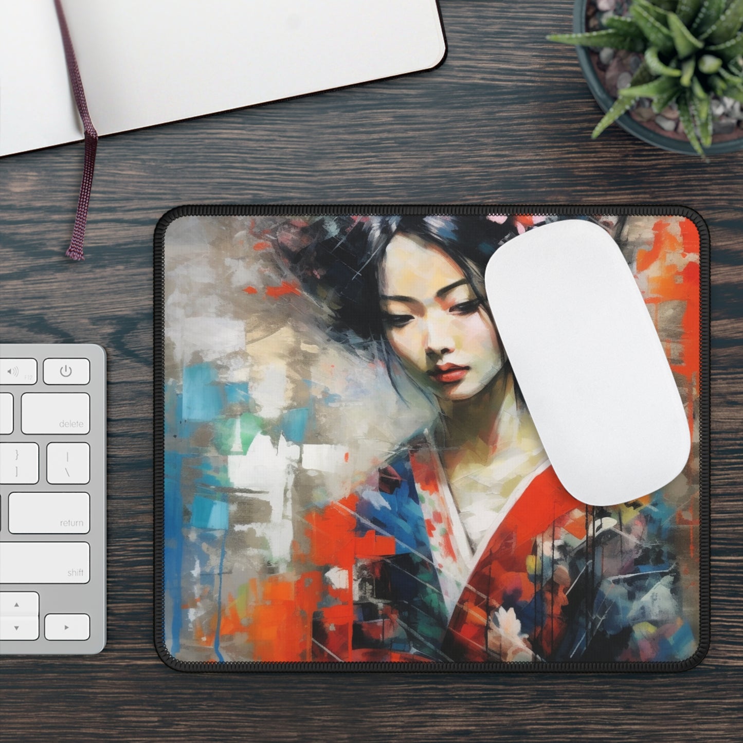 Gaming Mouse Pad with Geisha Art: Sip in Style with Japanese Artistic Flair