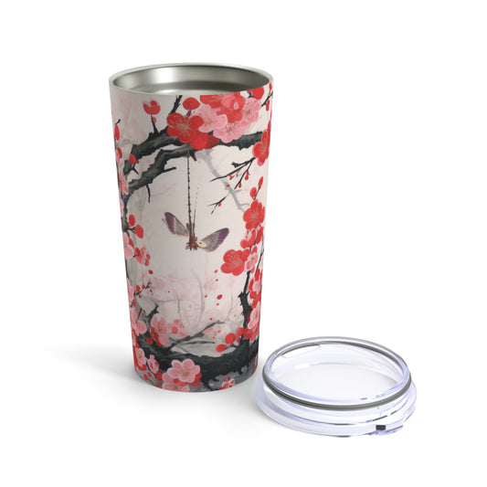 Cherry Blossom Delight: Tumbler Adorned with Intricate Flower Drawings and Artistry