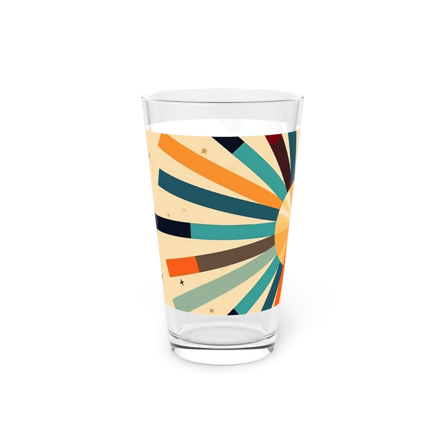 Sip in Style: Starburst Candy Colored Pint Glass with Midcentury Modern Charm