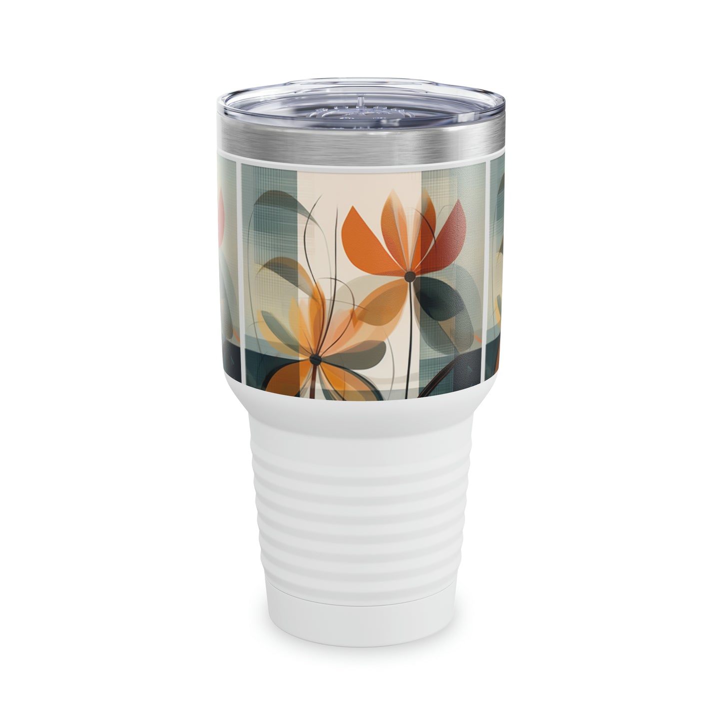 Botanical Chic: Flower Drawings and Minimalist Ringneck Tumbler Design with Midcentury Flair