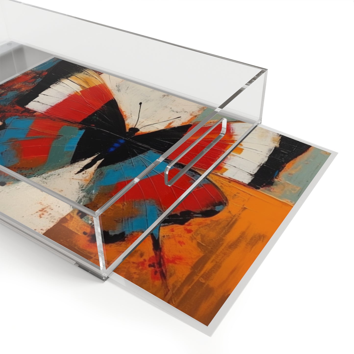 Bauhaus-Inspired Butterfly Symphony: Acrylic Serving Tray with Vibrant Colors and Intricate Details