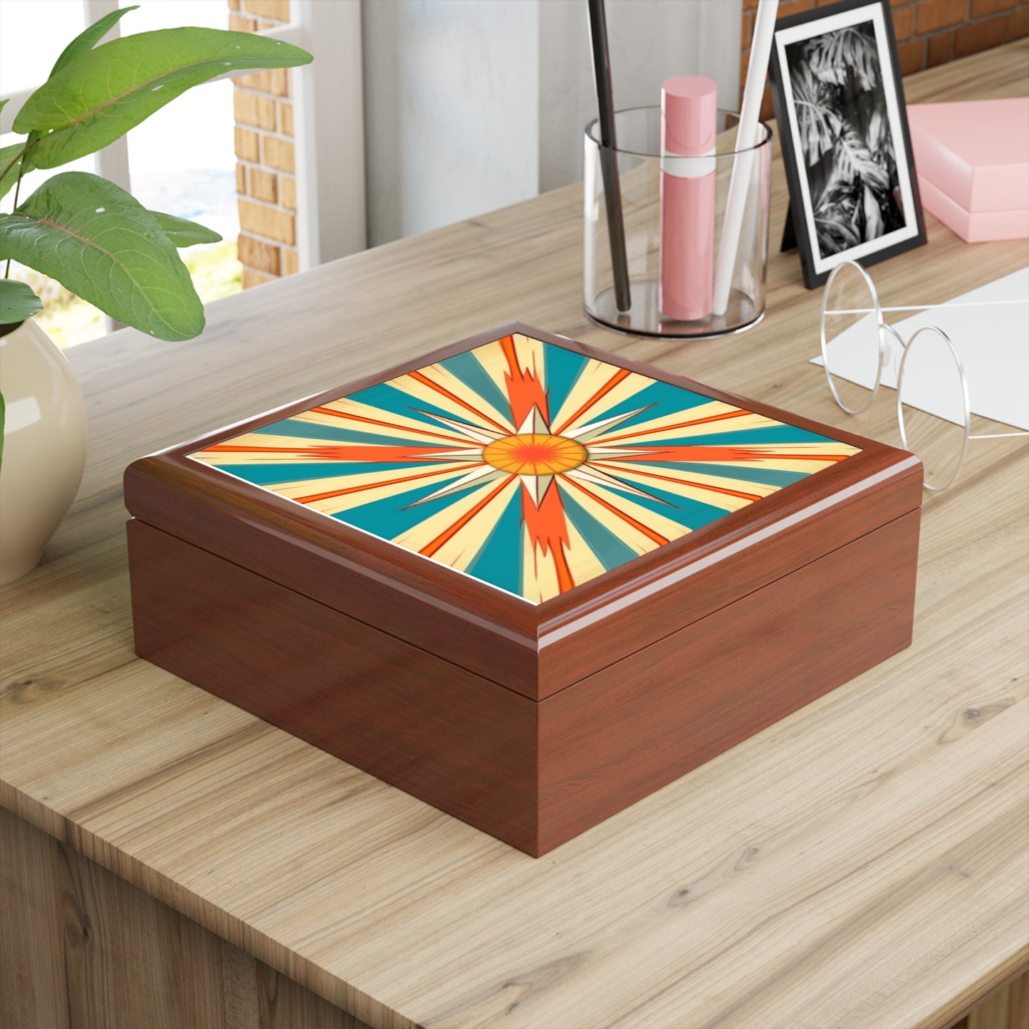 Midcentury Modern Chic: Starburst Candy Colored Jewelry Box with Abstract Art Influences