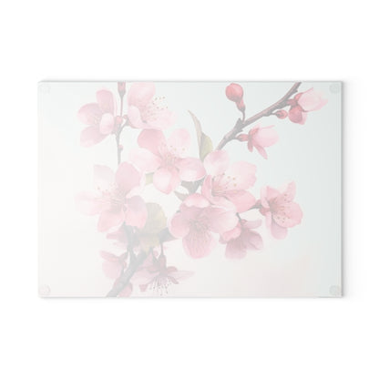 Artistic Flourish: Floral Watercolor Cherry Blossom Glass Cutting Board