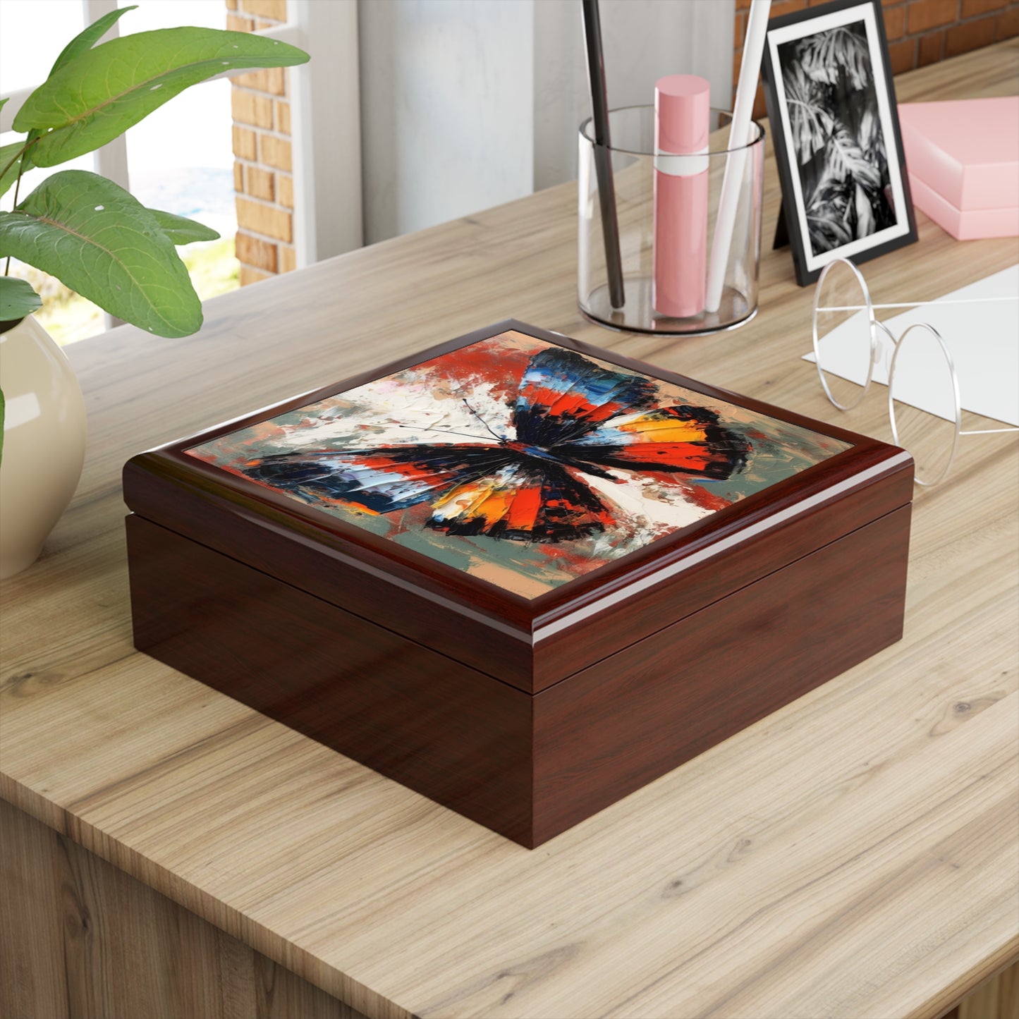 Jewelry Box with Bauhaus-Inspired Butterfly Drawing: A Harmonious Blend of Art and Functionality