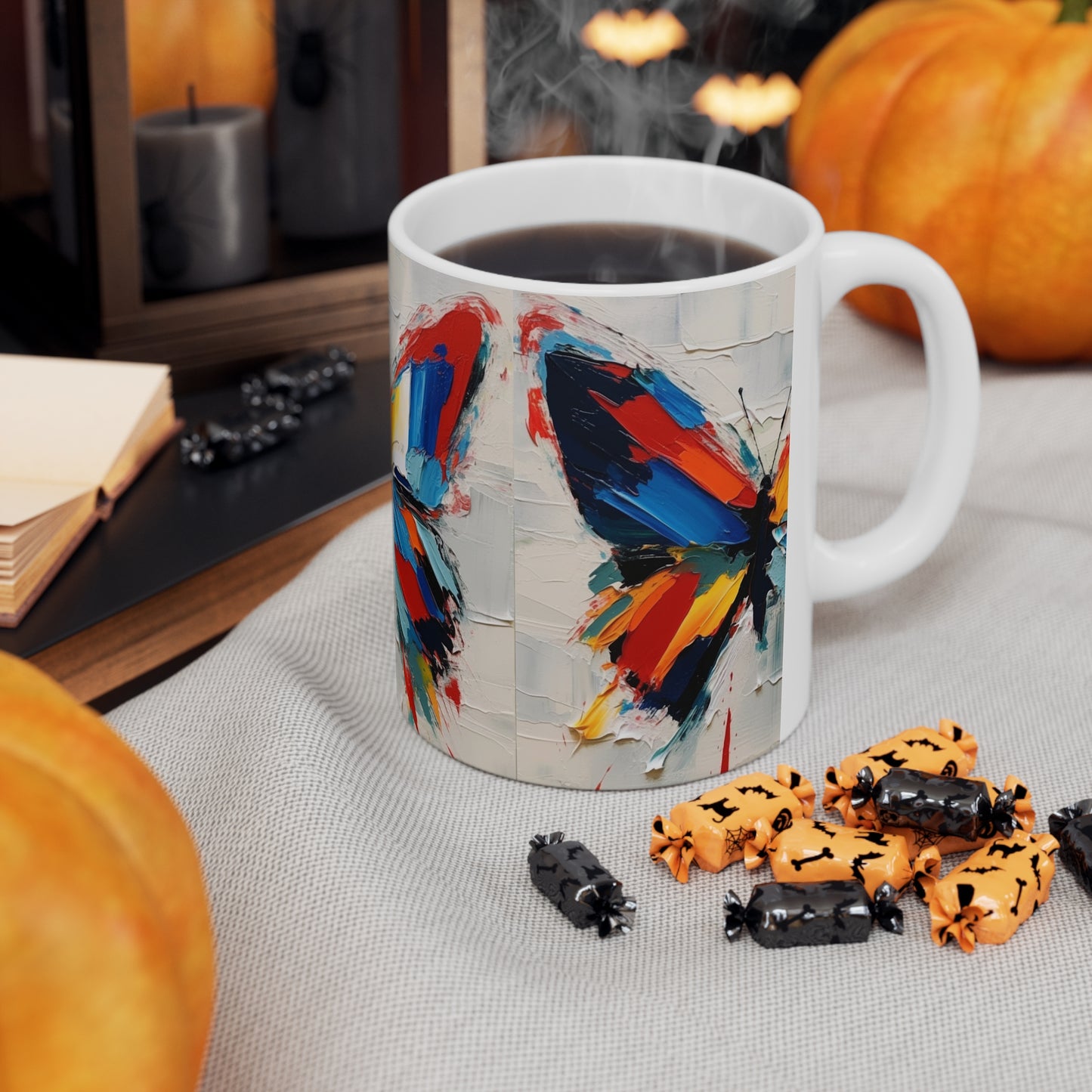 Abstract Butterfly Art on Ceramic Mug: A Contemporary Twist to Classic Symbolism