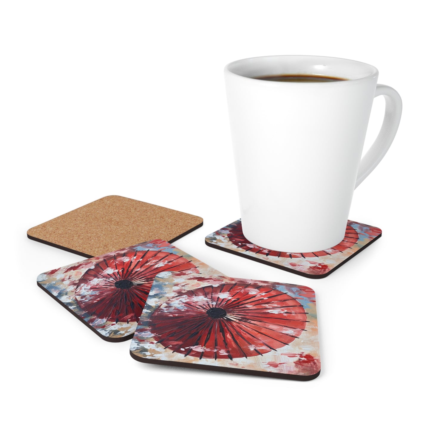 Abstract Japanese Umbrella Painting Corkwood Coaster Set: Unleashing Artistic Beauty