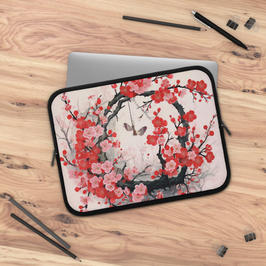 Cherry Blossom Delight: Laptop Sleeve Adorned with Intricate Flower Drawings and Artistry