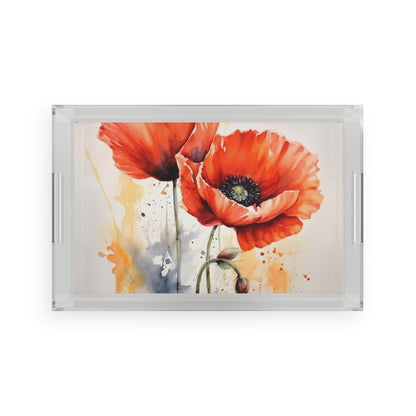 Whimsical Poppy Flower Watercolor Acrylic Serving Tray: An Artistic Delight