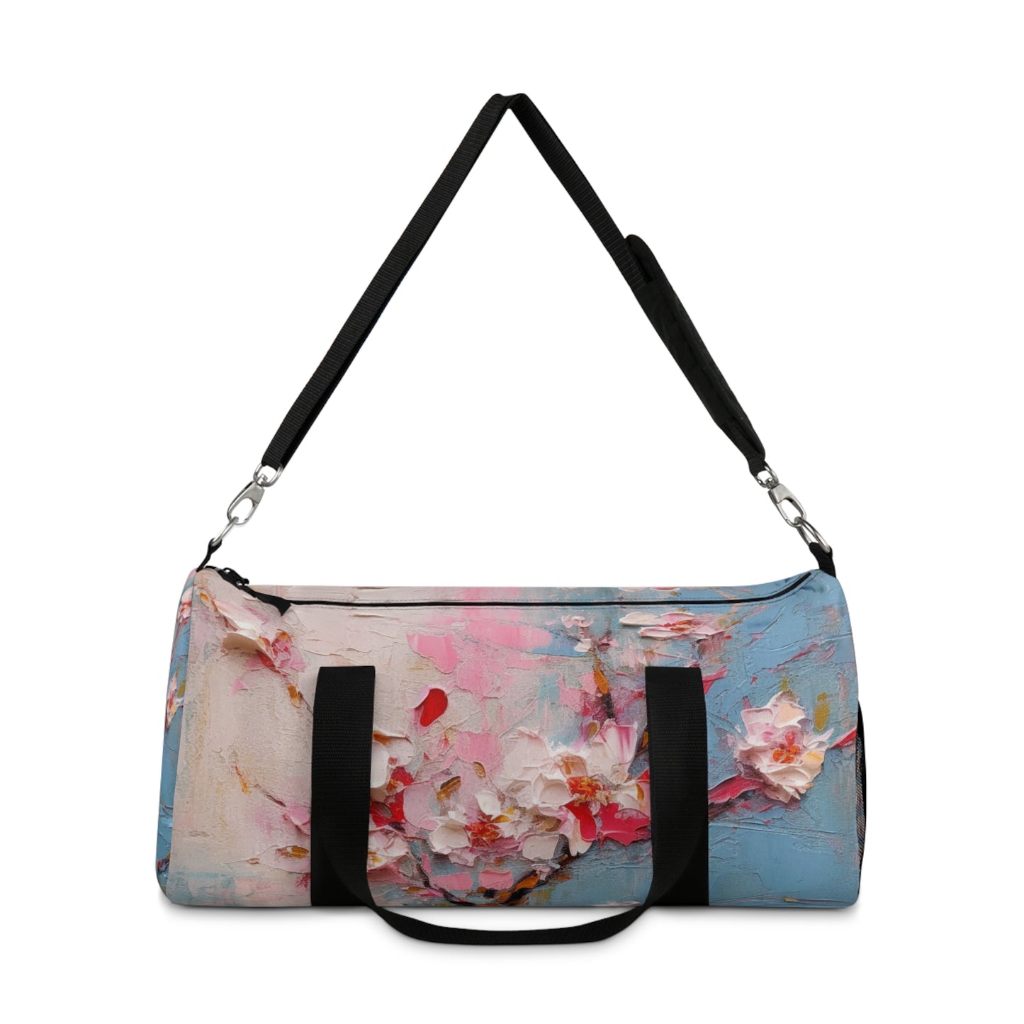 Abstract Backgrounds Duffel Bag: Tranquil Hues and Cherry Blossom Charm