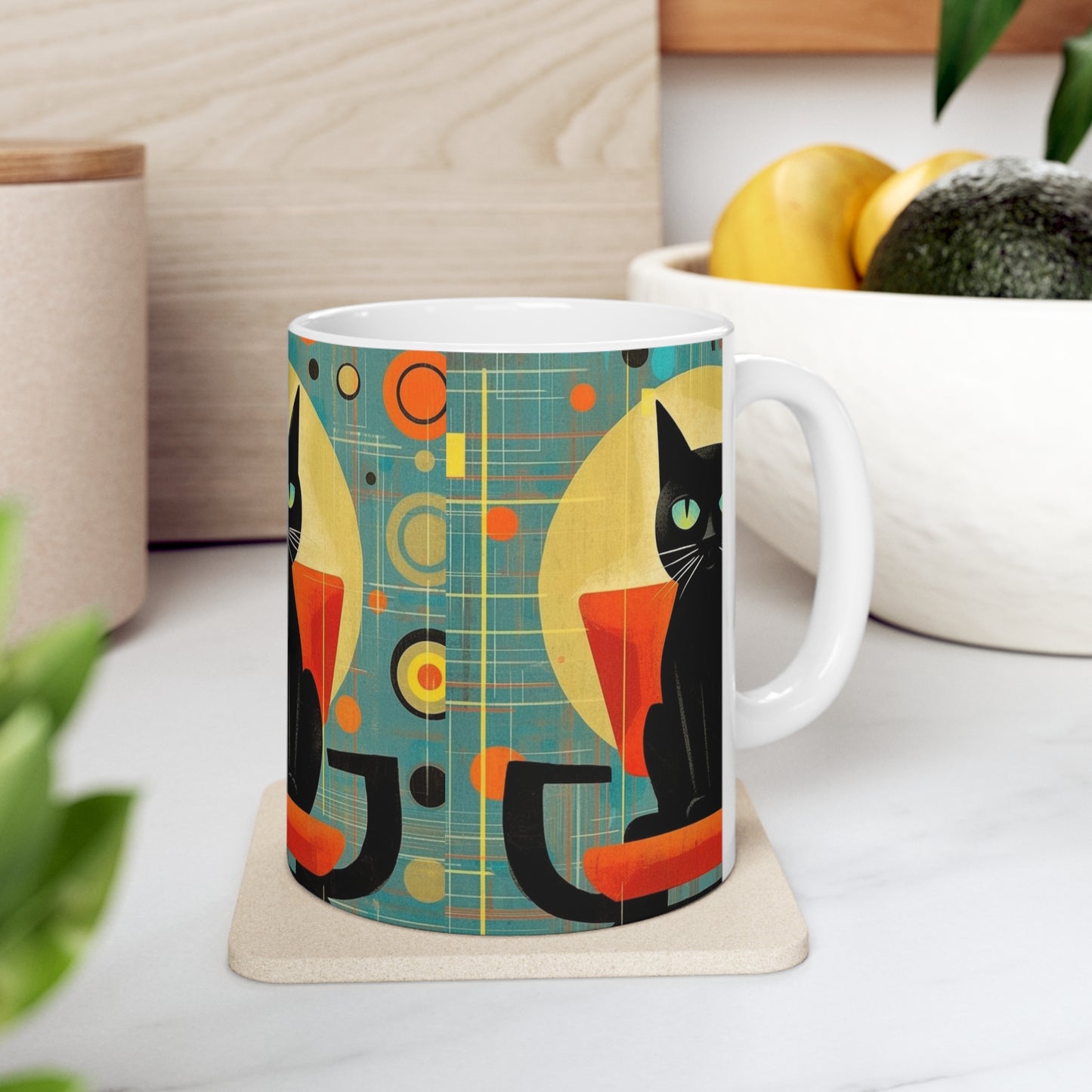 Midcentury Elegance: Retro Cat Mug for Modern Design Enthusiasts