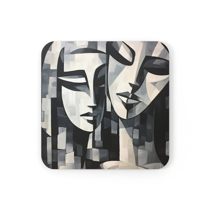 Abstract Oil Paint Corkwood Coaster Set: Cubist Artistry in a Portable Masterpiece