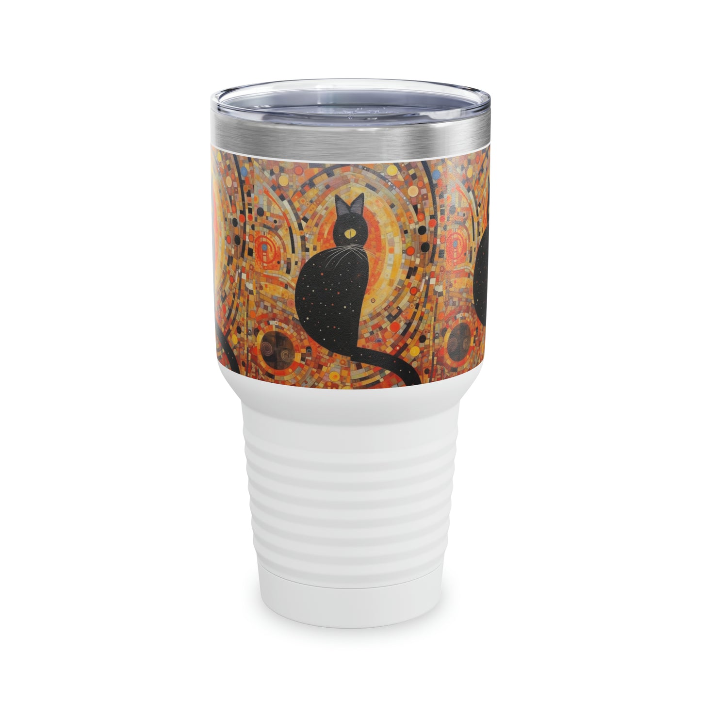 Whiskered Masterpieces: Ringneck Tumbler Celebrating the Beauty of Gustav Klimt's Inspired Feline Artistry