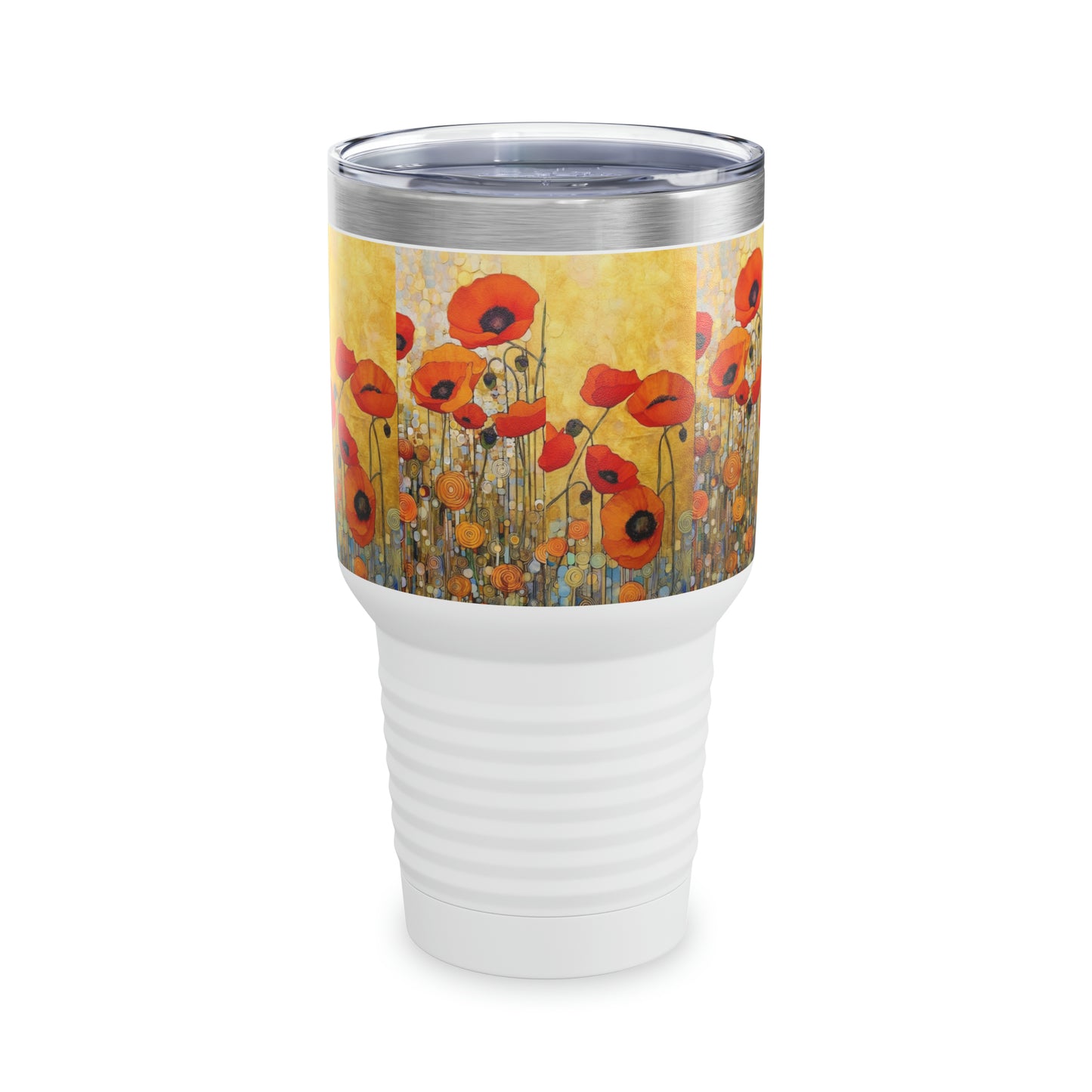 Sip in Style: Ringneck Tumbler Adorned with Gustav Klimt's Inspired Poppies