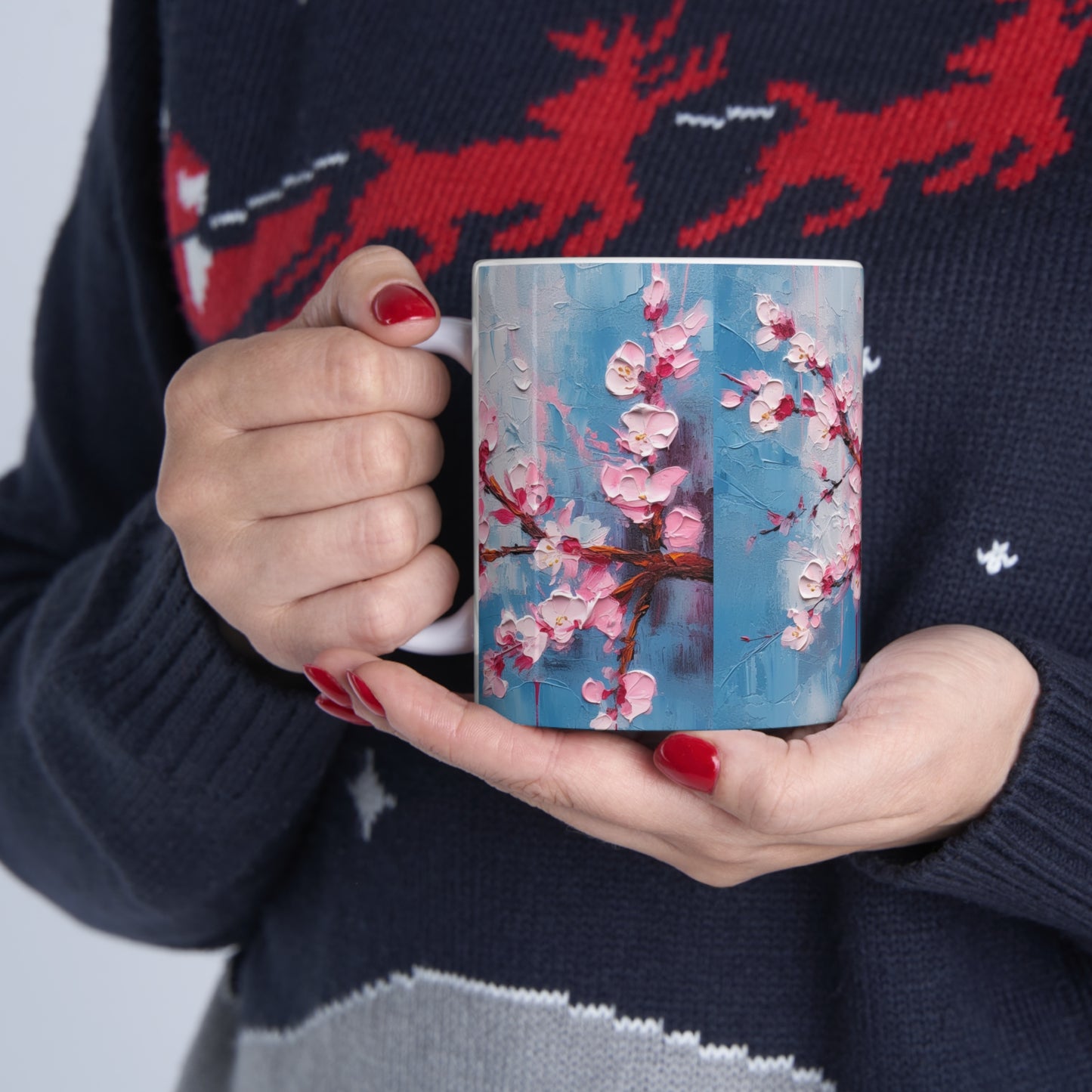 Ceramic Mug with Abstract Cherry Blossom Drawing: Embrace the Serenity