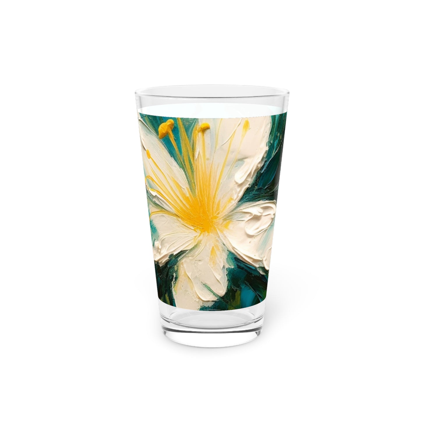 Floral Symphony: Pint Glass featuring an Abstract Oil Painting of Jasmine