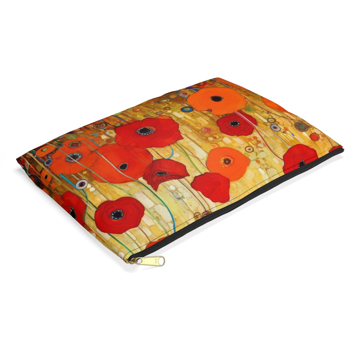 Floral Symphony: Accessory Pouch showcasing Gustav Klimt's Poppies in Art Nouveau