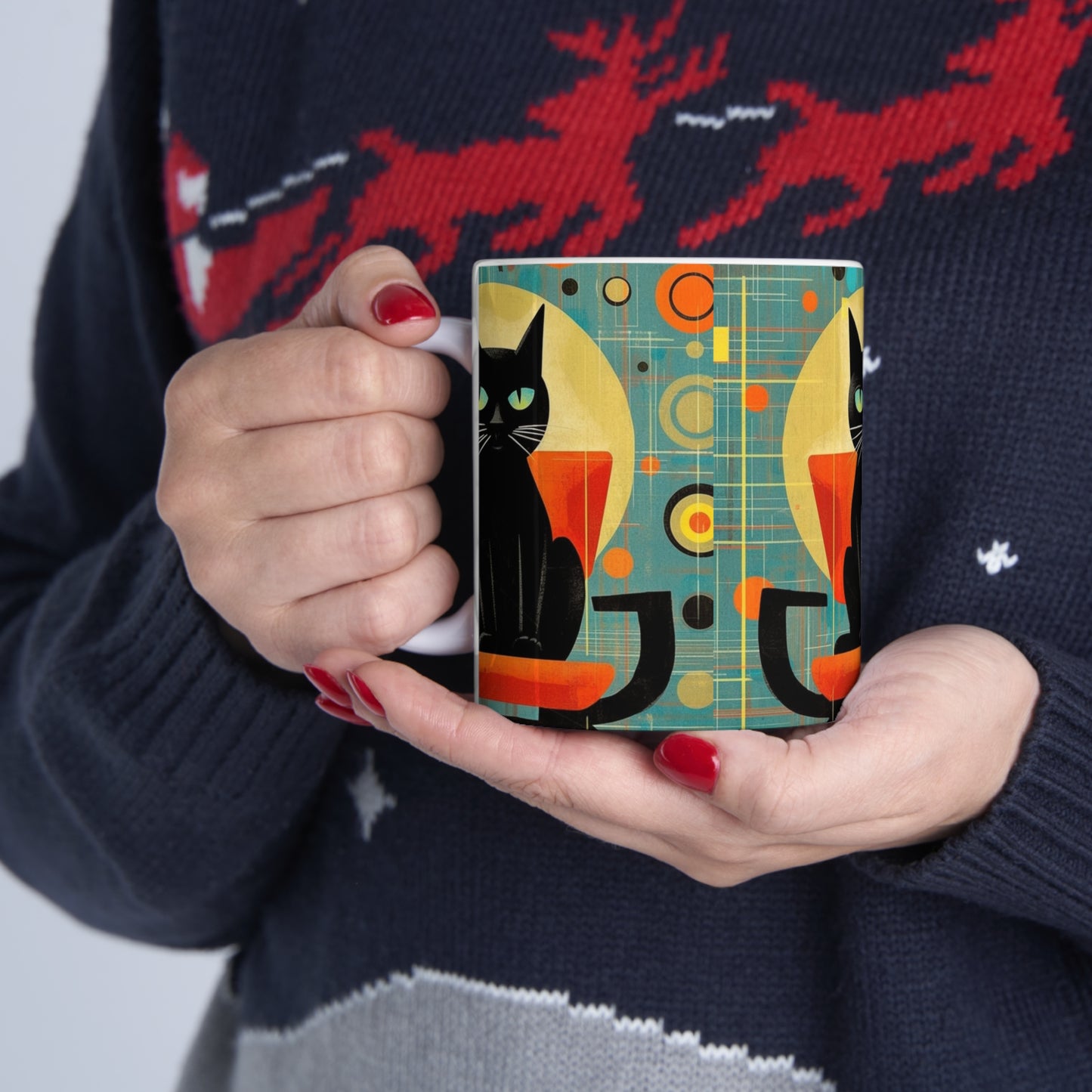 Midcentury Elegance: Retro Cat Mug for Modern Design Enthusiasts