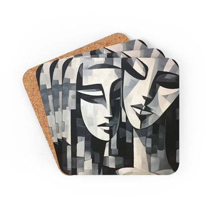 Abstract Oil Paint Corkwood Coaster Set: Cubist Artistry in a Portable Masterpiece