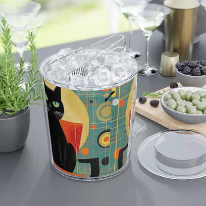 Abstract Cat Expressions: Modern Art-Inspired Midcentury Modern Ice Bucket with Tongs with Timeless Atomic Age Design