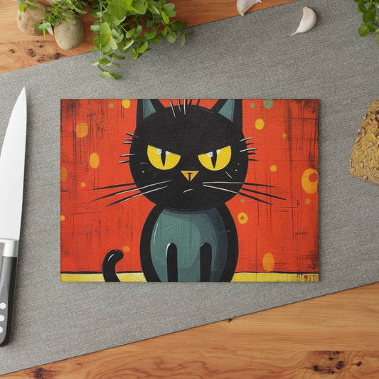 Fashionably Retro Feline: Midcentury Modern Glass Cutting Board with a Vintage Cat-Inspired Flair