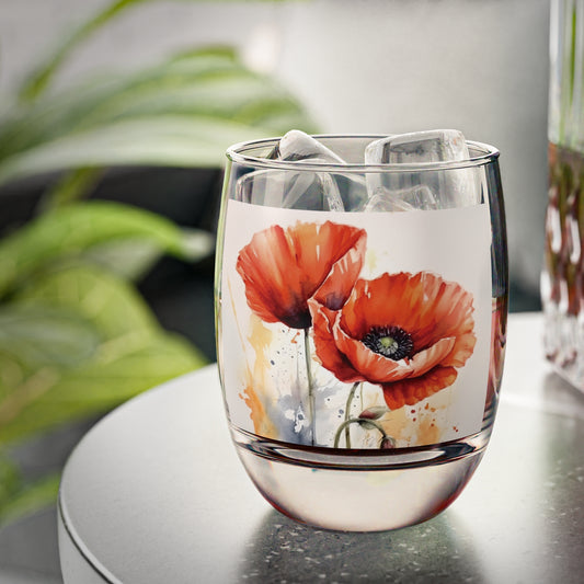Whimsical Poppy Flower Watercolor Whiskey Glass: An Artistic Delight