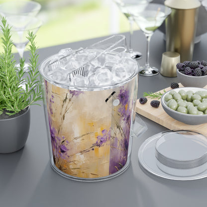 Expressive Lavender Drawing on Ice Bucket with Tongs: A Symphony of Colors and Petals