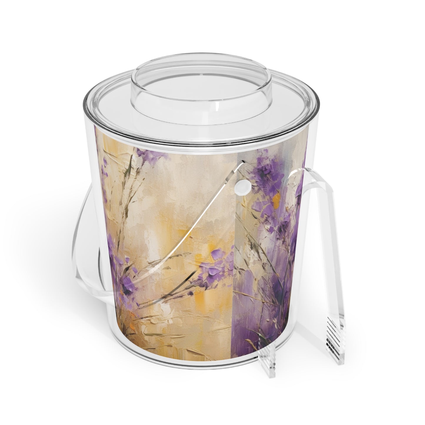 Expressive Lavender Drawing on Ice Bucket with Tongs: A Symphony of Colors and Petals