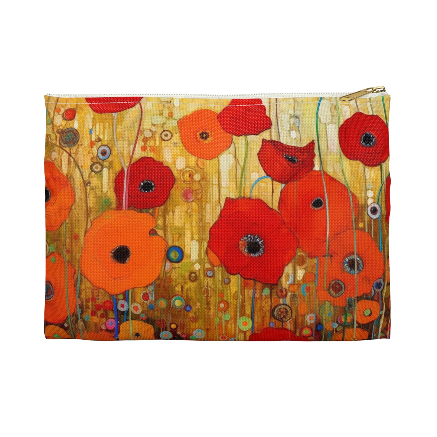 Floral Symphony: Accessory Pouch showcasing Gustav Klimt's Poppies in Art Nouveau