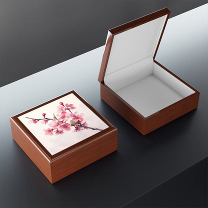 Artistic Flourish: Floral Watercolor Cherry Blossom Jewelry Box